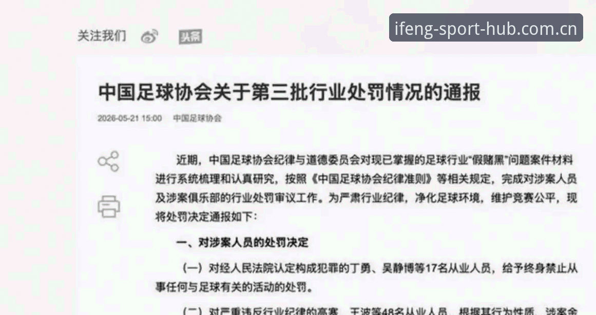 足协第三批禁足名单最新动态：17人终身禁足，48人遭行业严惩，凤凰体育官网深度解析赛事监管升级